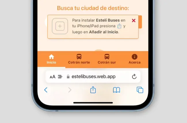 Banner personalizado de instalación de Estelí Buses en iOS