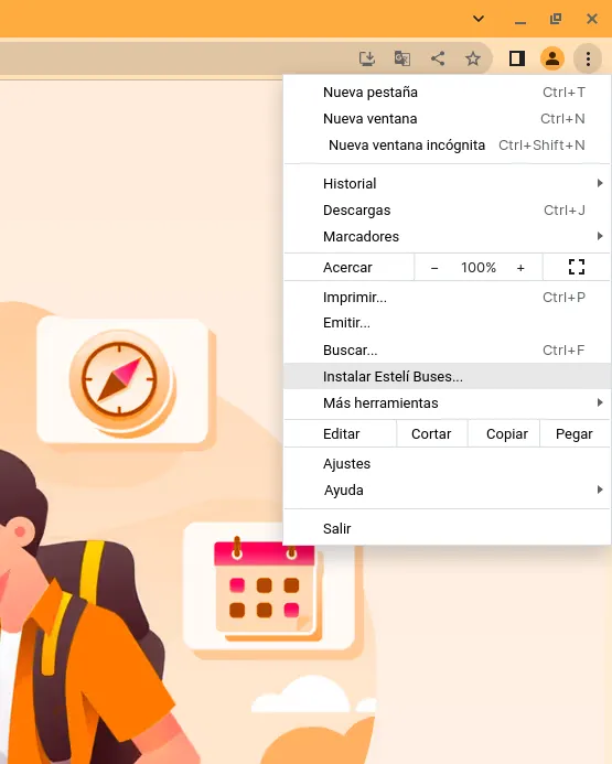 Instalación de Estelí Buses en Windows con la opciones del navegador